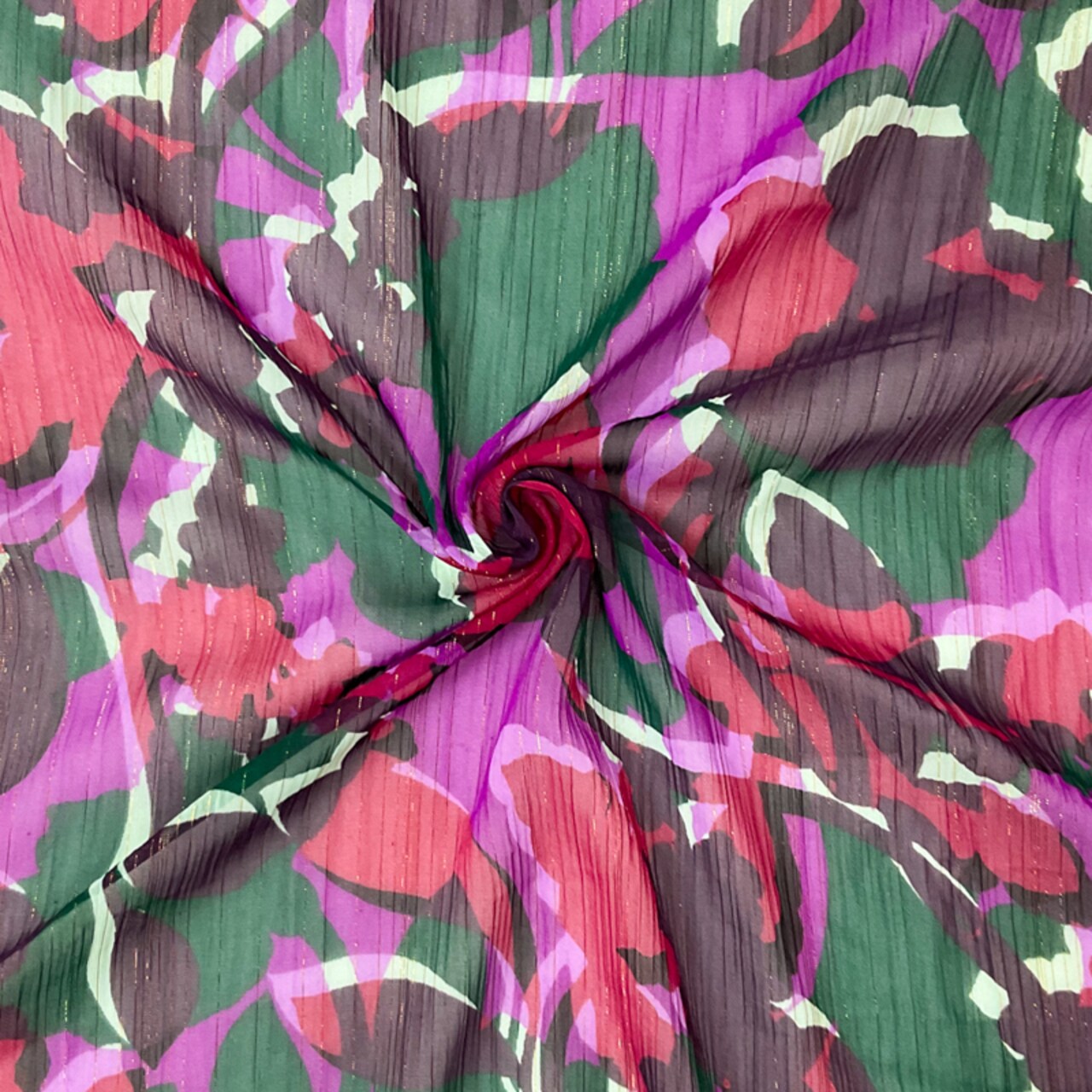 Purple-Multi Floral Metallic Printed Yoryu Chiffon Woven Fabric By the Yard